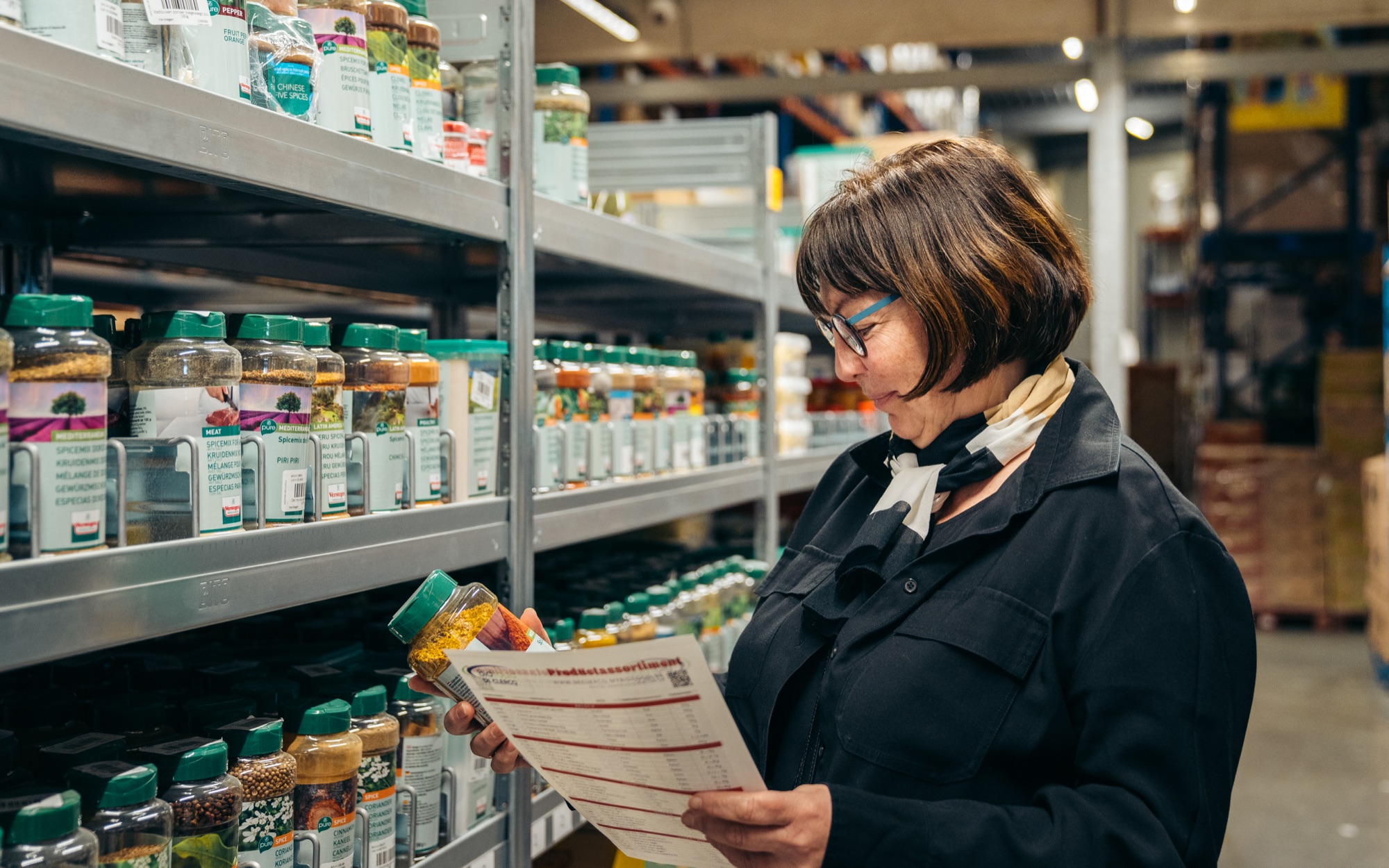 Customer browsing product shelf at Bidfood
