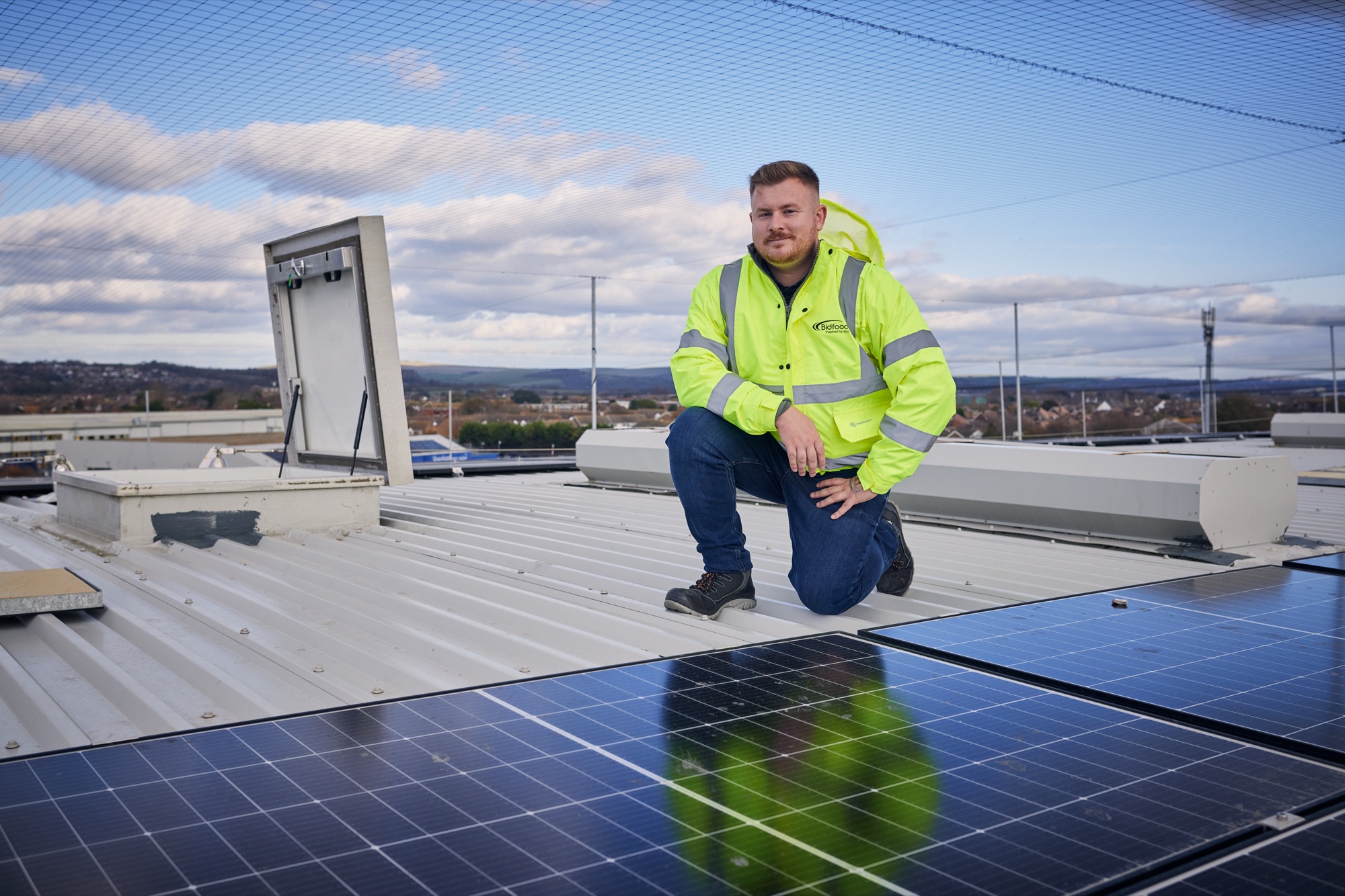 Solar panels on Bidfood Worthing warehouse roof